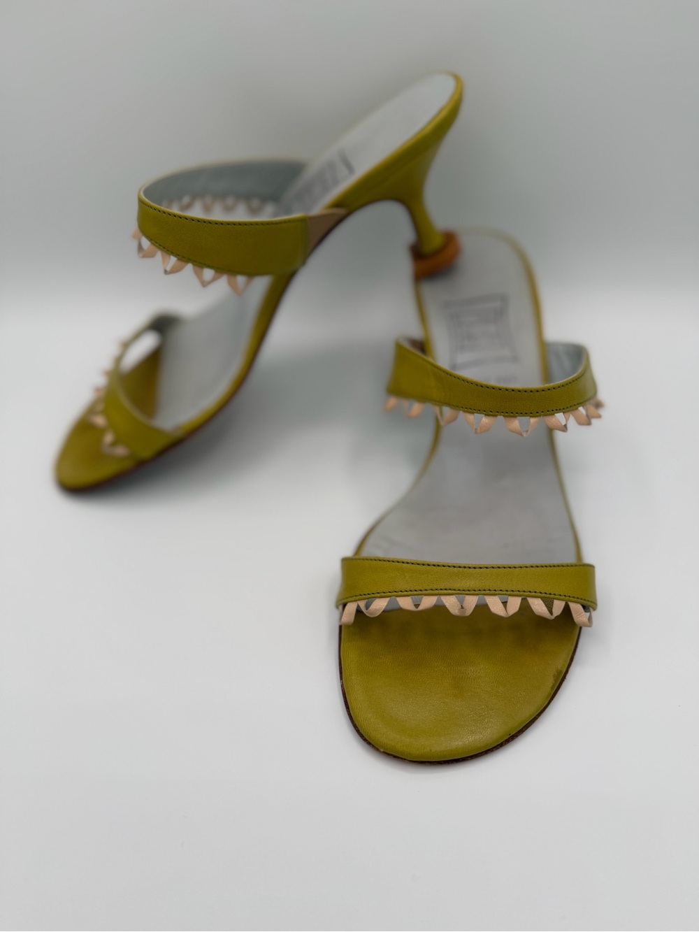 Cynthia Rowley Olive Green Slide Heels with Beige Stud Trim